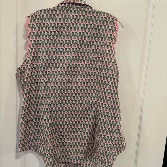 Talbots women’s pink Pineapple pint Scallop sleeve soreness Blouse plus sz 16W - Picture 3 of 8